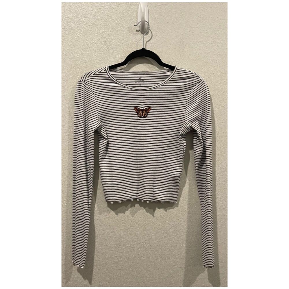HOLLISTER Striped Black White Long Sleeve Butterfly Top